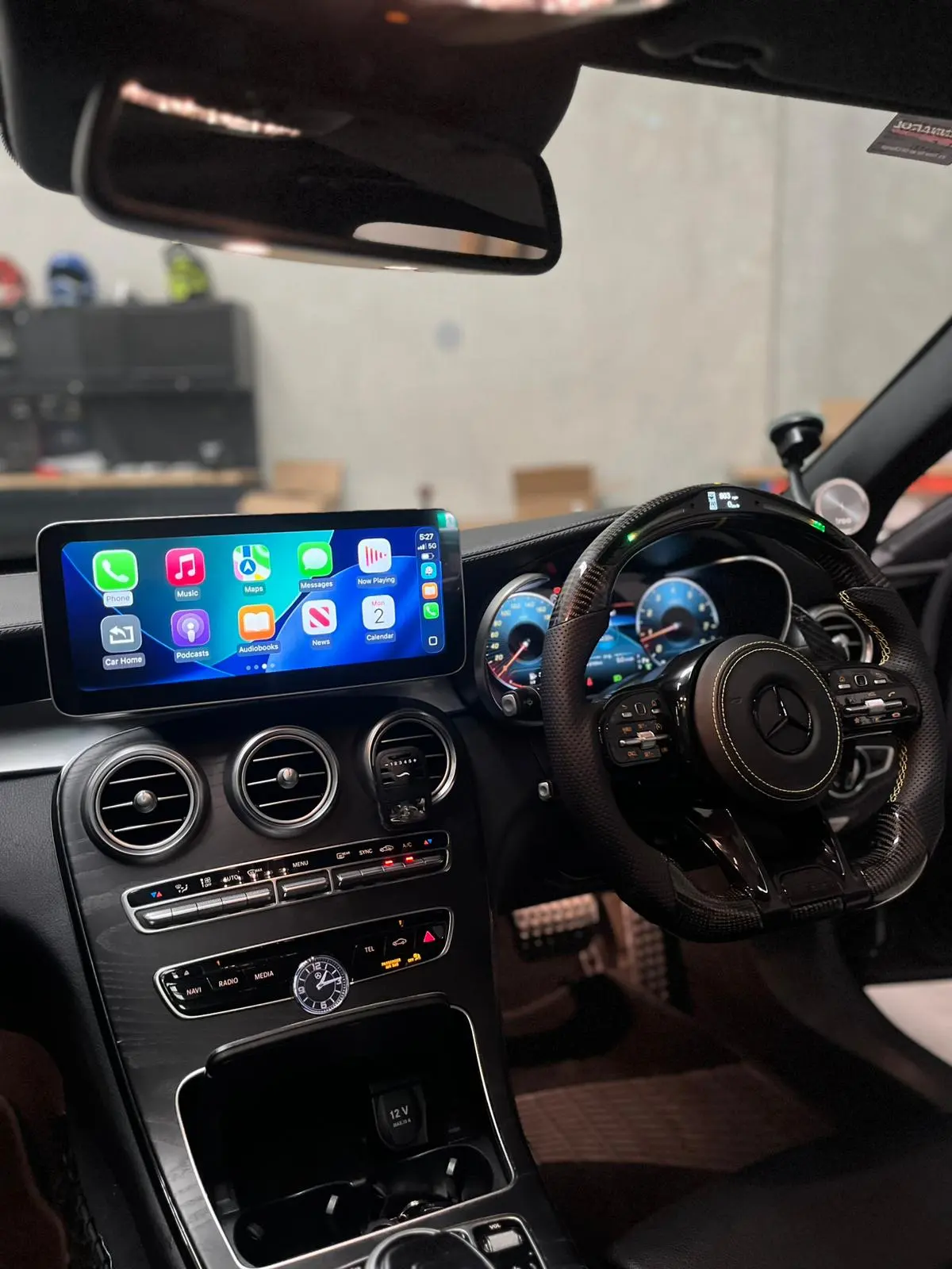 Mercedes cabin fitted with a modern infotainment retrofit
